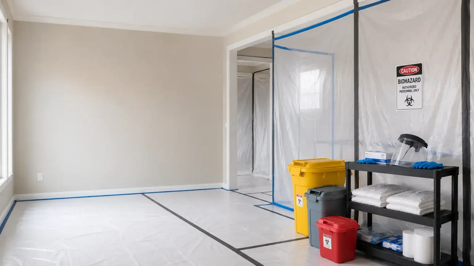 biohazard cleanup jobsite equipment and emergency response setup