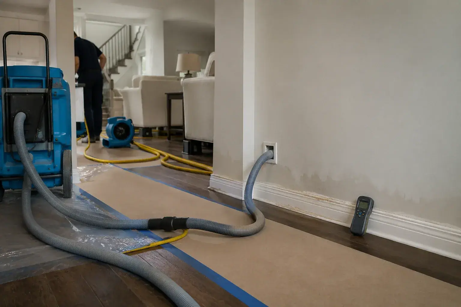 Burst Pipe Damage Restoration Maple professional restoration jobsite