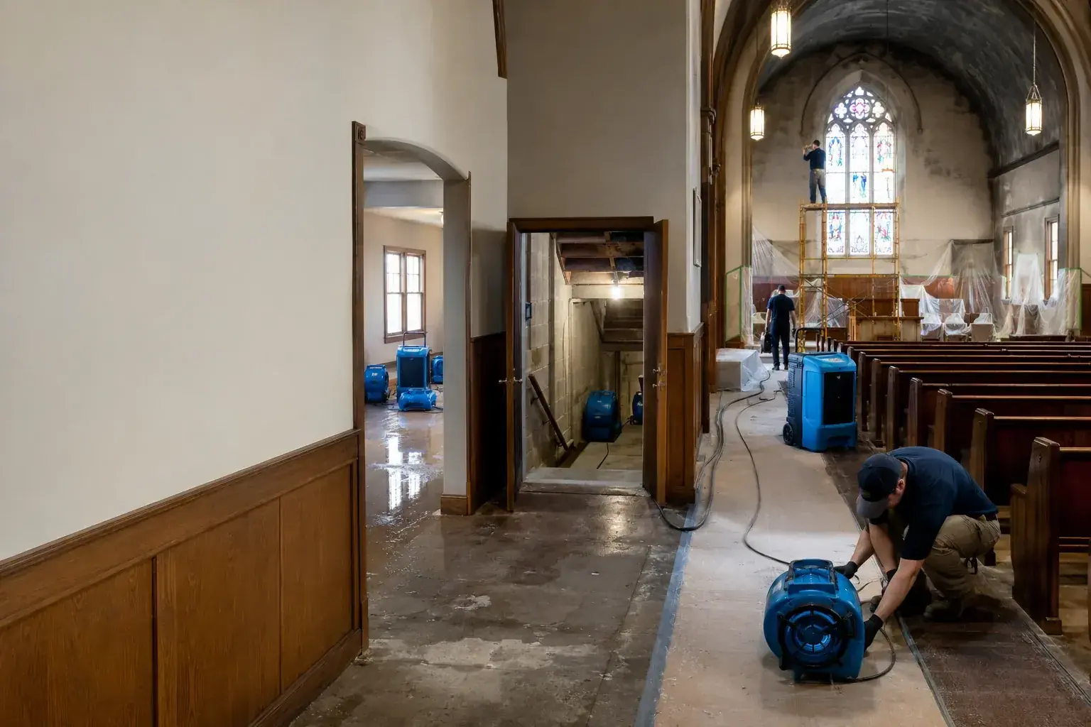 Church restoration services emergency response equipment