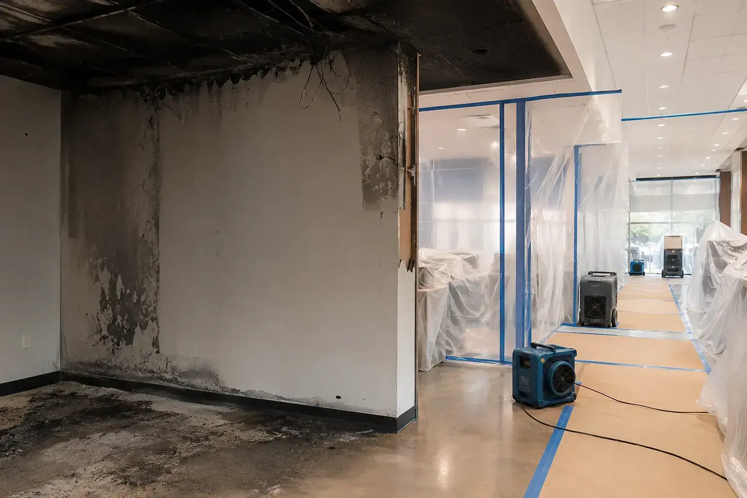 Warehouse Fire Damage Restoration Maple emergency restoration response