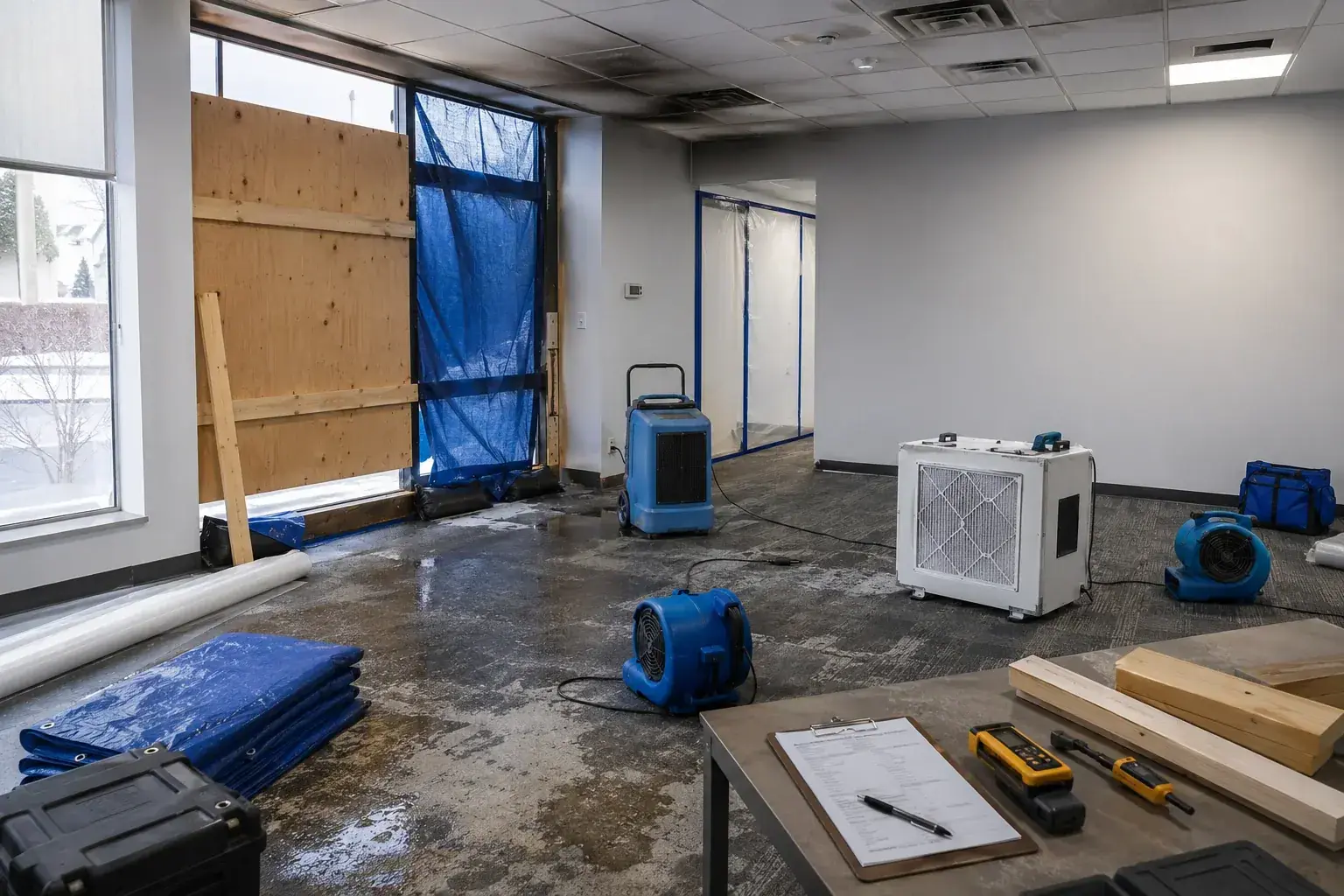 Emergency Board-Up Services Maple professional restoration jobsite