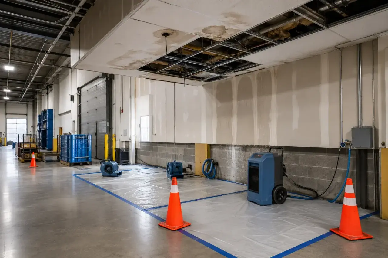 Industrial Water Damage Restoration Maple inspection and documentation